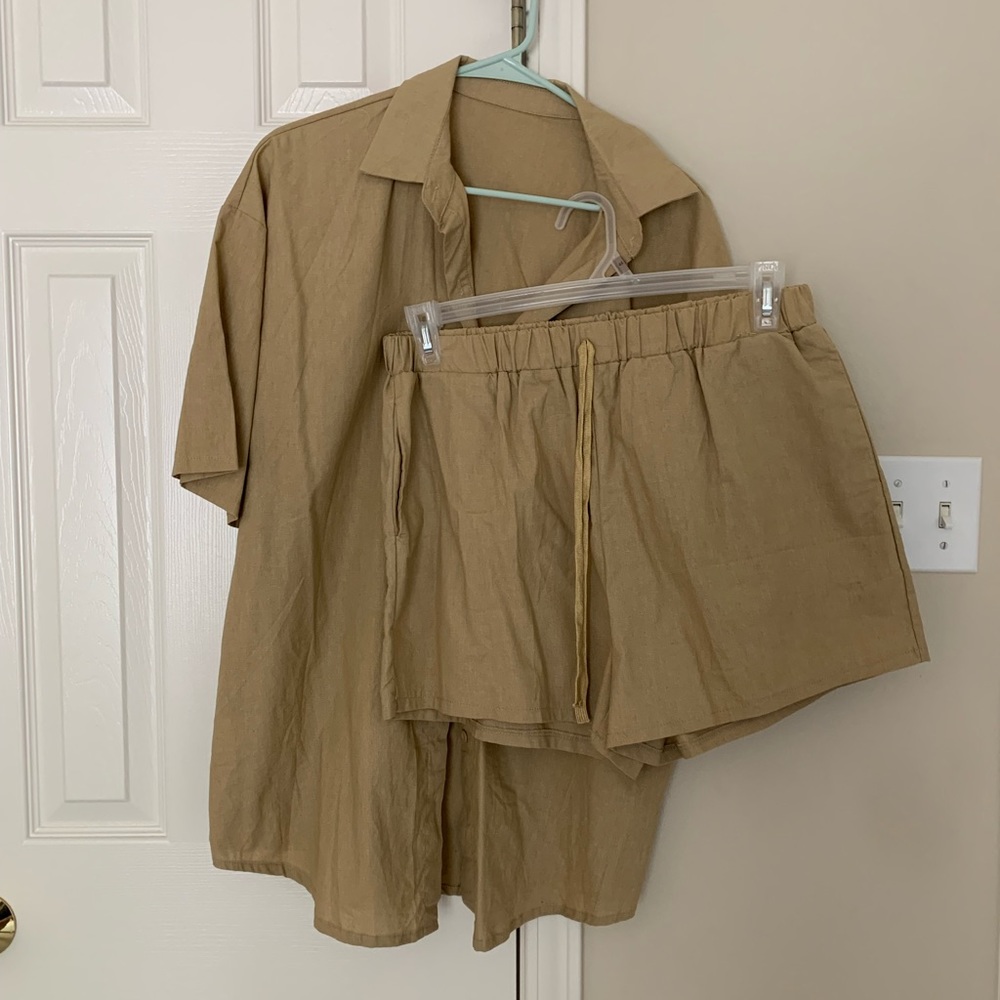 Tan Linen Matching Set (Shirt and Shorts)